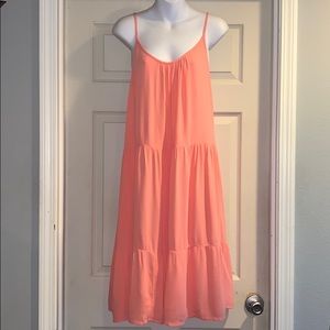 LOFT Peach Tiered Gauze Spaghetti Strap Dress